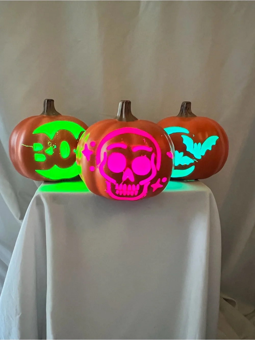 Set of 3 LED Light Up Halloween Pumpkins Skull Boo Bats Decor Battery Operated